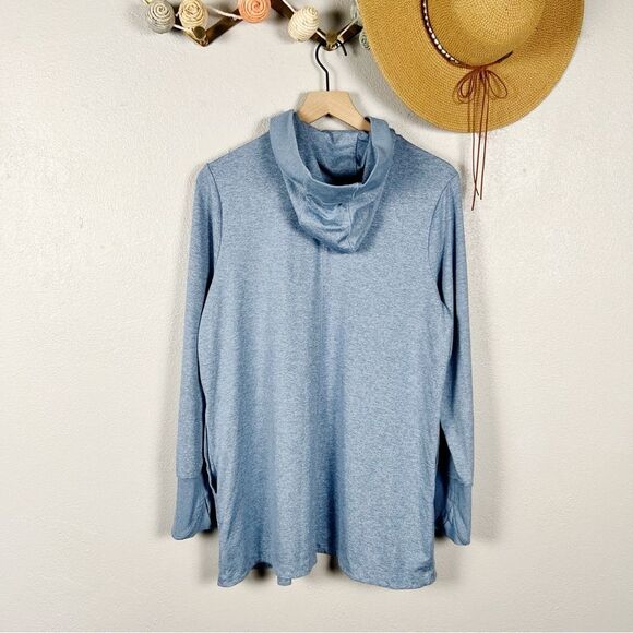 Athleta Untempo Wrap Cardigan Blue Hooded Pockets Size Large - Picture 5 of 9
